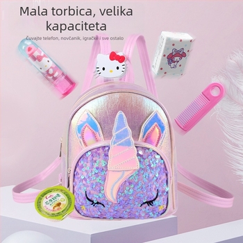 Ruksak s jednorogom i šljokicama – crtani dizajn princeze za djevojčice, podstava od najlona, za vrtić (proljeće 2022)