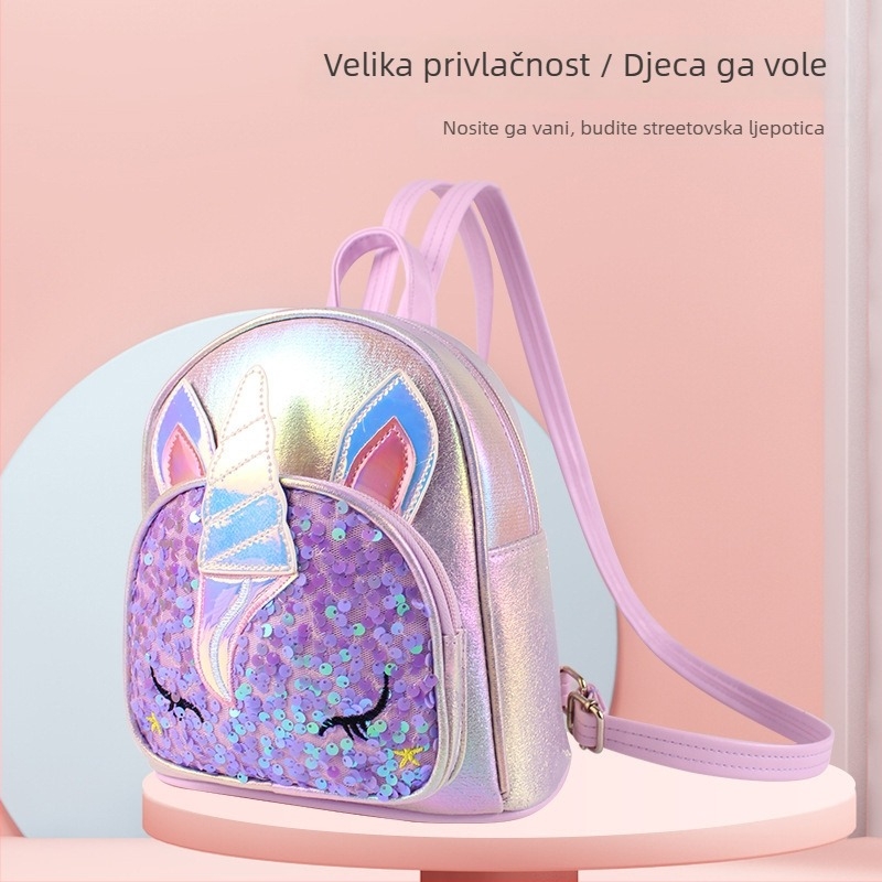 Ruksak s jednorogom i šljokicama – crtani dizajn princeze za djevojčice, podstava od najlona, za vrtić (proljeće 2022)
