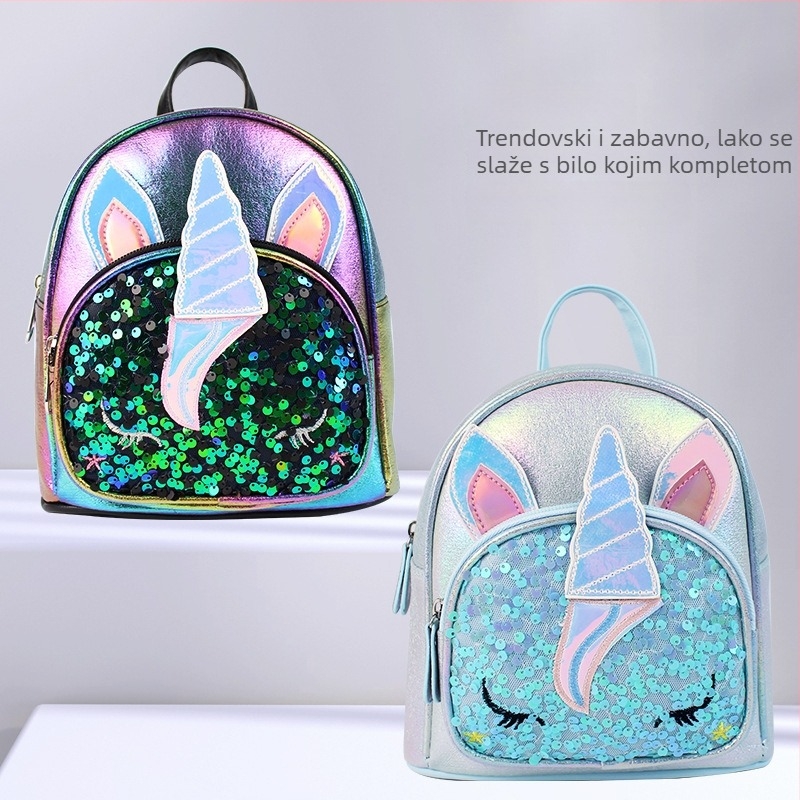 Ruksak s jednorogom i šljokicama – crtani dizajn princeze za djevojčice, podstava od najlona, za vrtić (proljeće 2022)
