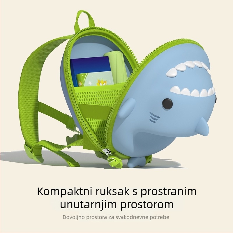 Dječji ranac s motivom ajkule, EVA materijal, vodootporan, sladak crtani dizajn, CHEDOIR, za školu