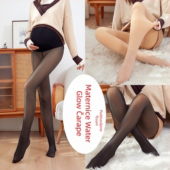 Trudničke najlon čarape s flis unutarnjom podstavom – tople, potpora trbuha, debele, bez uzorka, s nogama
