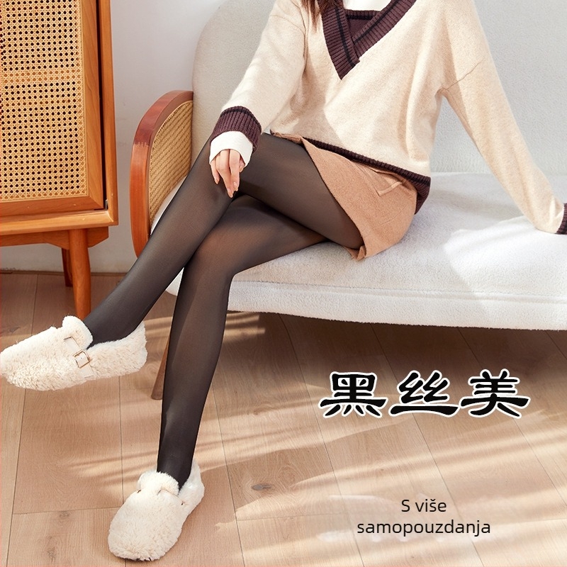Trudničke najlon čarape s flis unutarnjom podstavom – tople, potpora trbuha, debele, bez uzorka, s nogama