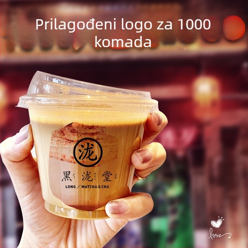 Jednokratna PET čaša za napitke latte s mlijekom, 301–400 ml, prozirna, otporna na prolijevanje, tisak loga, mogućnost prilagodbe