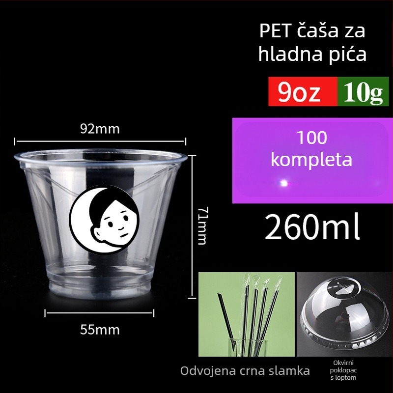 Jednokratna PET čaša za napitke latte s mlijekom, 301–400 ml, prozirna, otporna na prolijevanje, tisak loga, mogućnost prilagodbe