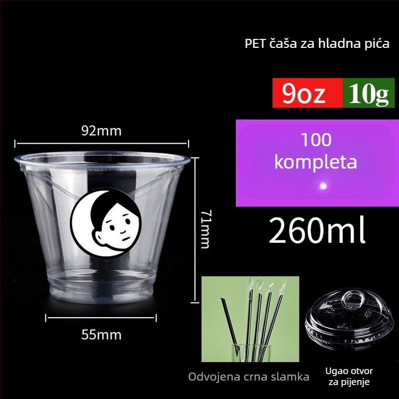 Jednokratna PET čaša za napitke latte s mlijekom, 301–400 ml, prozirna, otporna na prolijevanje, tisak loga, mogućnost prilagodbe