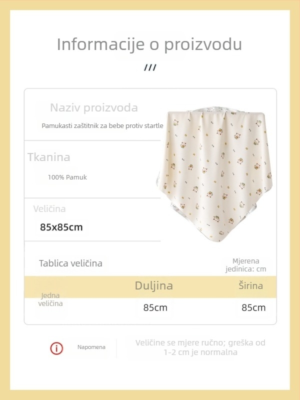 Swaddle od 100% pamuka, uzorak životinja, sigurnosna razina A, za novorođenčad 0–1 godina (do 80 cm), sve sezone