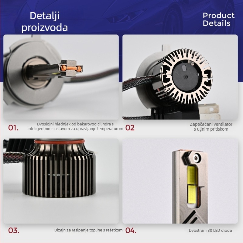 LED automobilske prednje svjetla H4/H7/H11, 130W, 12V, 5430LM, IP68, 30000h
