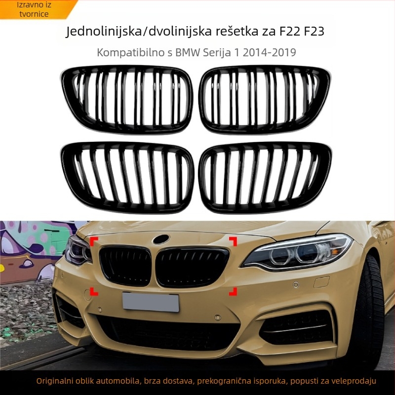 BMW 2 Series F22/F23 2014-2019 Vertikalna rešetka hladnjaka za prednji branik, ABS plastika, kompatibilno s F22/F23, Broj dijela 1364 (jednostruka/dvostruka linija), Marka Amp-z