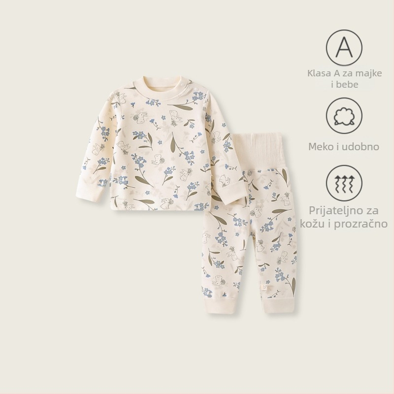 Dječji spavaći set od pamuka baršun, unisex, dugi rukav i hlače, zima/jesen, 1–3 godine (80–100 cm)