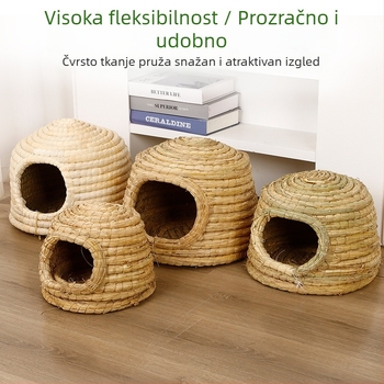 Gnijezdo za kućne ljubimce — ručno izrađeno od slame s konopom (Materijal: slama + konopac; Značka: Kuntai Pet Products; Kategorija: Gnijezdo za kućne ljubimce)