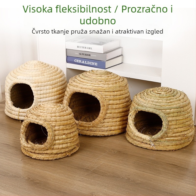 Gnijezdo za kućne ljubimce — ručno izrađeno od slame s konopom (Materijal: slama + konopac; Značka: Kuntai Pet Products; Kategorija: Gnijezdo za kućne ljubimce)