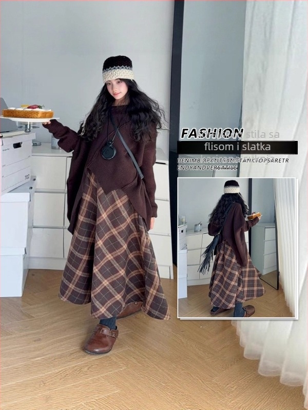 Djevojčice plisirana A-linijska suknja s kariranim uzorkom, poliester 90–95%, proljeće 2025