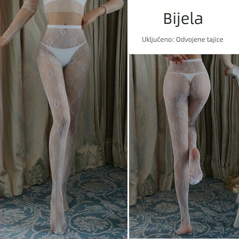 Ženske mrežaste čarape s izrezanim dizajnom i Jacquard uzorkom ruže; Model 3283093; Srednja debljina; Visina cijevi ultra kratka; Glavni sastav tkanine ispod 30%