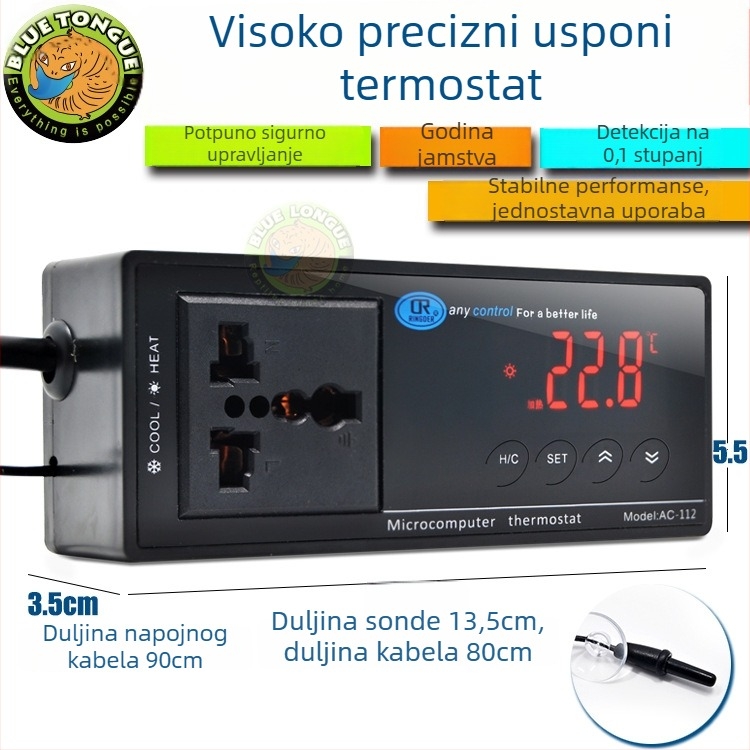 Drveni terarij za reptile s keramičkom lampom i elektroničkim termostatom za regulaciju temperature
