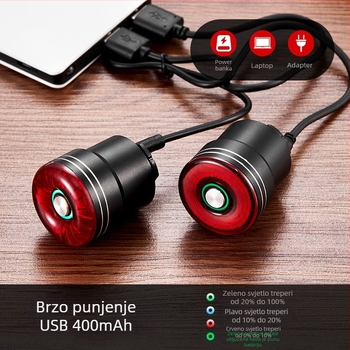 Silver stražnja svjetiljka za bicikl s Type-C punjenjem i pametnim senzorom kočnice za planinske i cestovne bicikle.