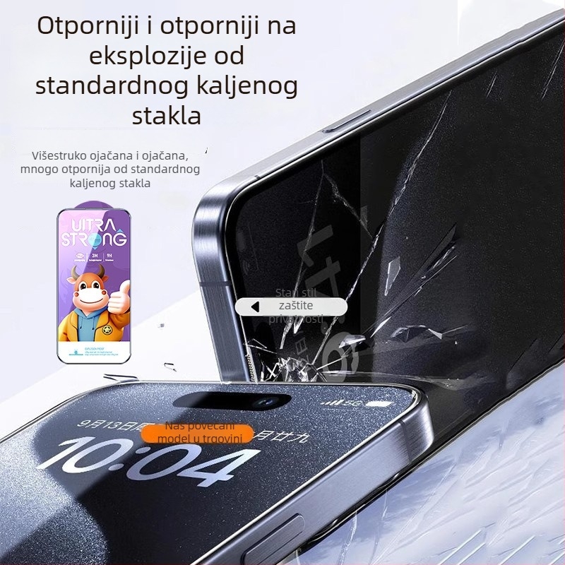Kaljeno staklo zaštitno staklo za iPhone 16 Pro Max s rubom otporim na pritisak, elektroplatinirani završni sloj 25°, zaštita privatnosti i otpornost na udarce