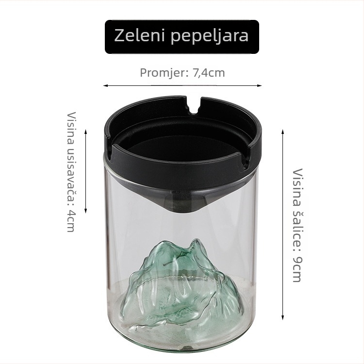 Pepeljara od stakla s poklopcem – otporna na vjetar, višekratna upotreba, za dom, ured ili kafić