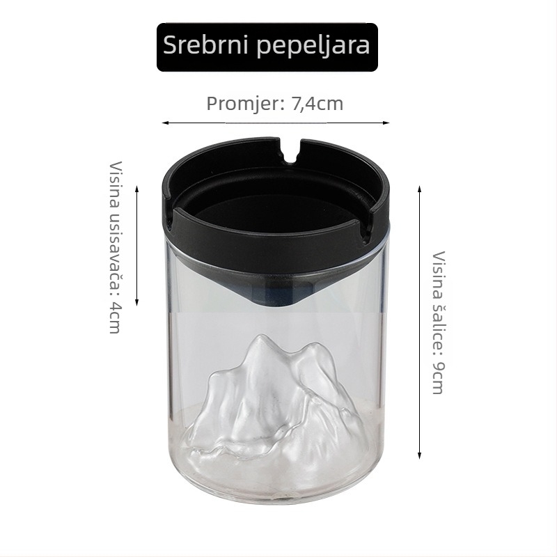 Pepeljara od stakla s poklopcem – otporna na vjetar, višekratna upotreba, za dom, ured ili kafić