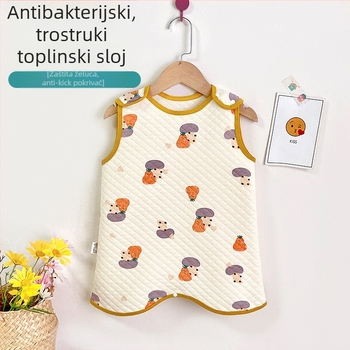 Dječji vest-spir spavaća vreća, trostruki sloj tankog pamuka, vanjski materijal češani pamuk, unutarnja podstava od pamuka, antibakterijska funkcija, nylon zatvarač, crtani uzorak