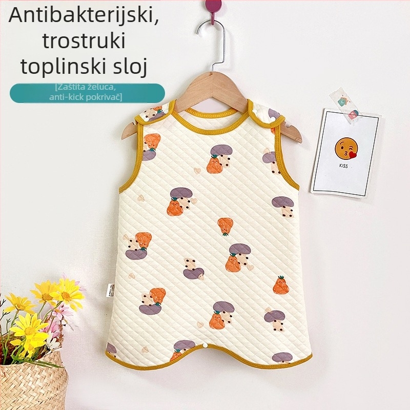 Dječji vest-spir spavaća vreća, trostruki sloj tankog pamuka, vanjski materijal češani pamuk, unutarnja podstava od pamuka, antibakterijska funkcija, nylon zatvarač, crtani uzorak