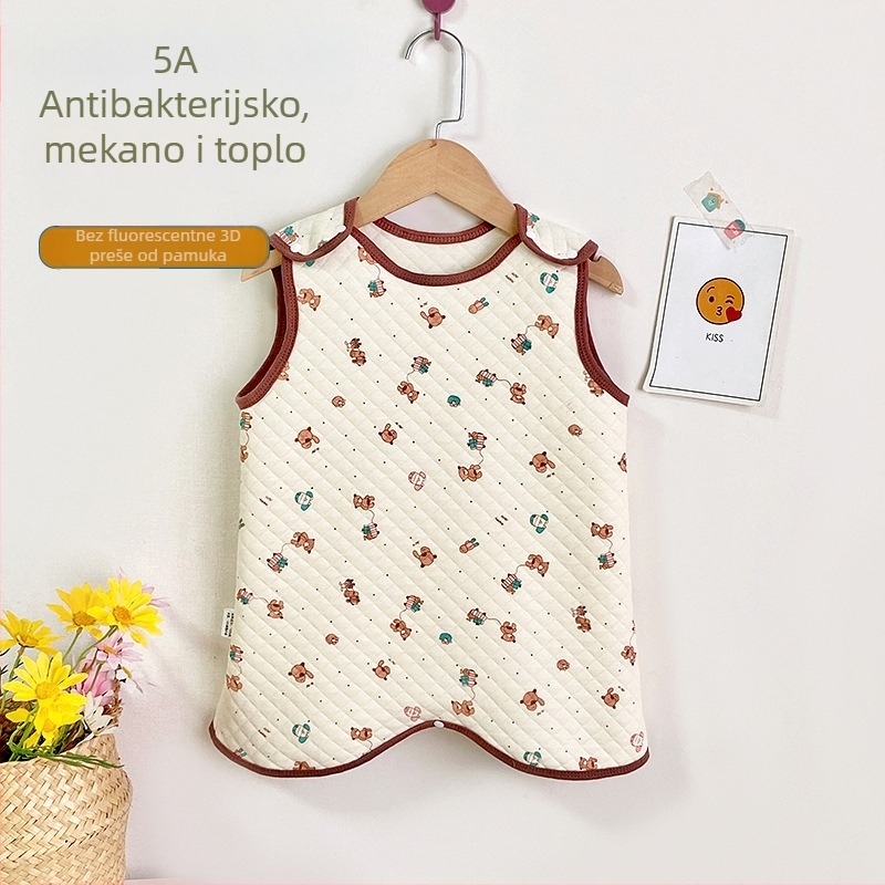 Dječji vest-spir spavaća vreća, trostruki sloj tankog pamuka, vanjski materijal češani pamuk, unutarnja podstava od pamuka, antibakterijska funkcija, nylon zatvarač, crtani uzorak