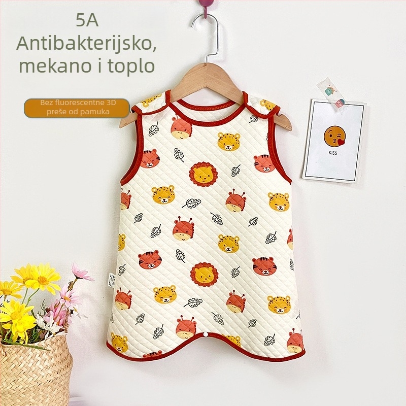 Dječji vest-spir spavaća vreća, trostruki sloj tankog pamuka, vanjski materijal češani pamuk, unutarnja podstava od pamuka, antibakterijska funkcija, nylon zatvarač, crtani uzorak