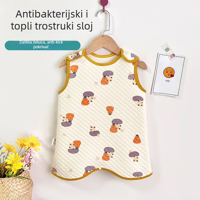 Dječji vest-spir spavaća vreća, trostruki sloj tankog pamuka, vanjski materijal češani pamuk, unutarnja podstava od pamuka, antibakterijska funkcija, nylon zatvarač, crtani uzorak