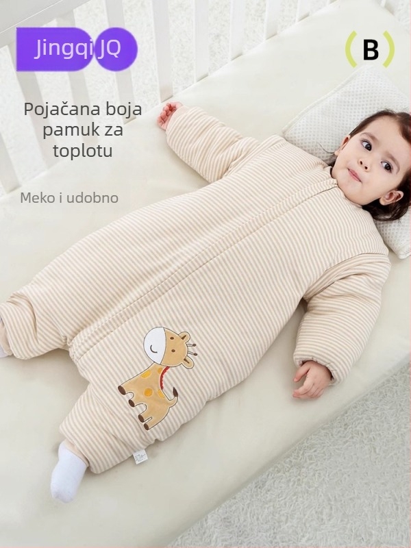 Jingqi dječji spavaći vrećica za jesen-zimu, 100% pamuk, deblji, podstava pamuk, punjenje poliester-pamuk, prugasti uzorak