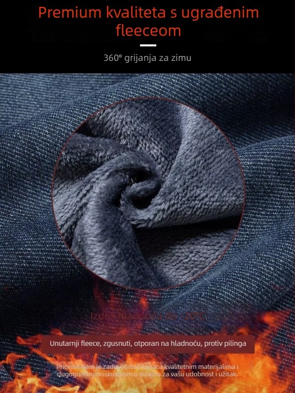 Muške traperice s flis podstavom, zimski model, visokim strukom, straight kroj, zatvarač na zip