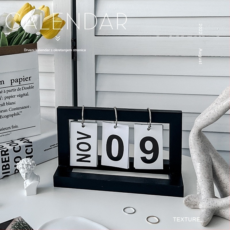 Drveni stolni kalendar – dekor Godine zajeca, ne-reflektirajuća pozadina za kućnu fotografiju; težina 0.22 kg; lansiran 2023-03-06; uz jamstvo.