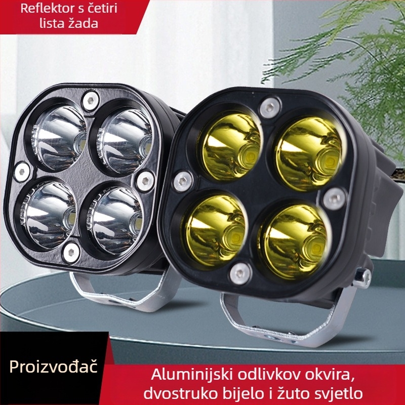 LED reflektor za motocikl s dizajnom četverolistne deteline, 18W, 12-80V, IP7, vijek trajanja 50.000 h