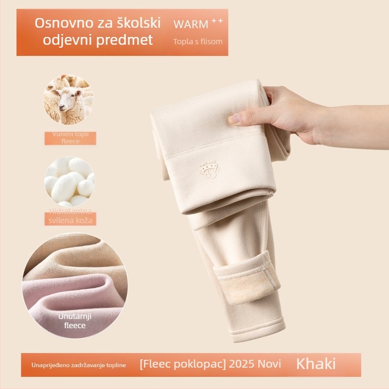 Dječje termalne hlače za jesen-zimu, visoki pojas, unutarnja podstava od vune i svile, flis unutarnja podstava, elastični pojas, za djecu 3-8 godina