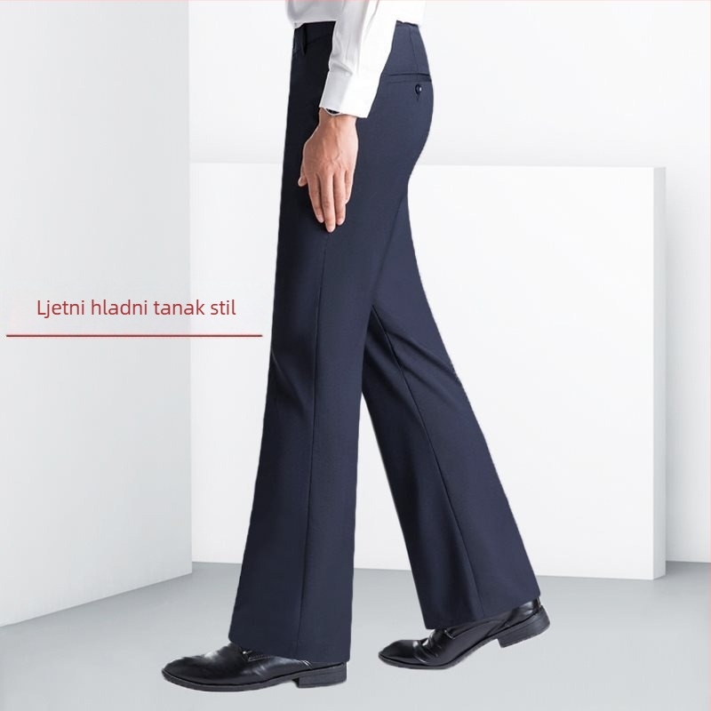 Muške lanene hlače s ravnim krojem, poslovni stil, bez glađenja, s quilt detaljima