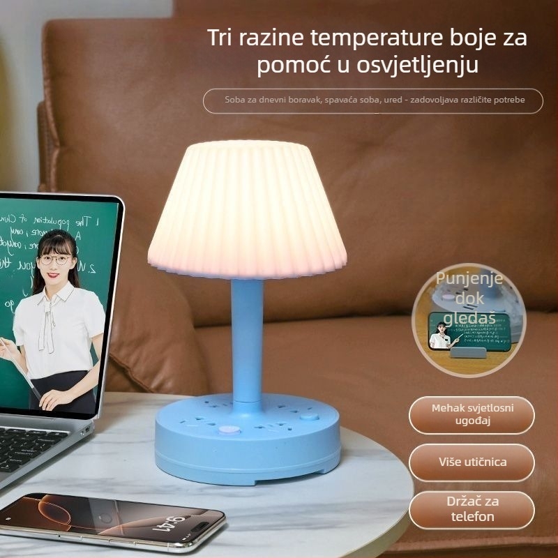 Stolna lampa za zaštitu očiju s USB priključkom i noćnim svjetlom uz krevet (CRI ≥95; Rasvjeta: nacionalna razina aa; Glasovno upravljanje; Napon: 36V ili manje; Napajanje iz utičnice)