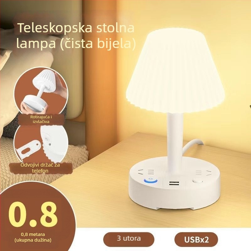 Stolna lampa za zaštitu očiju s USB priključkom i noćnim svjetlom uz krevet (CRI ≥95; Rasvjeta: nacionalna razina aa; Glasovno upravljanje; Napon: 36V ili manje; Napajanje iz utičnice)