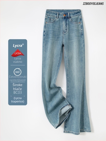 Traperice s četverostrukom elastičnošću, visok pojas, denim s pamukom i elastanom, uski kroj