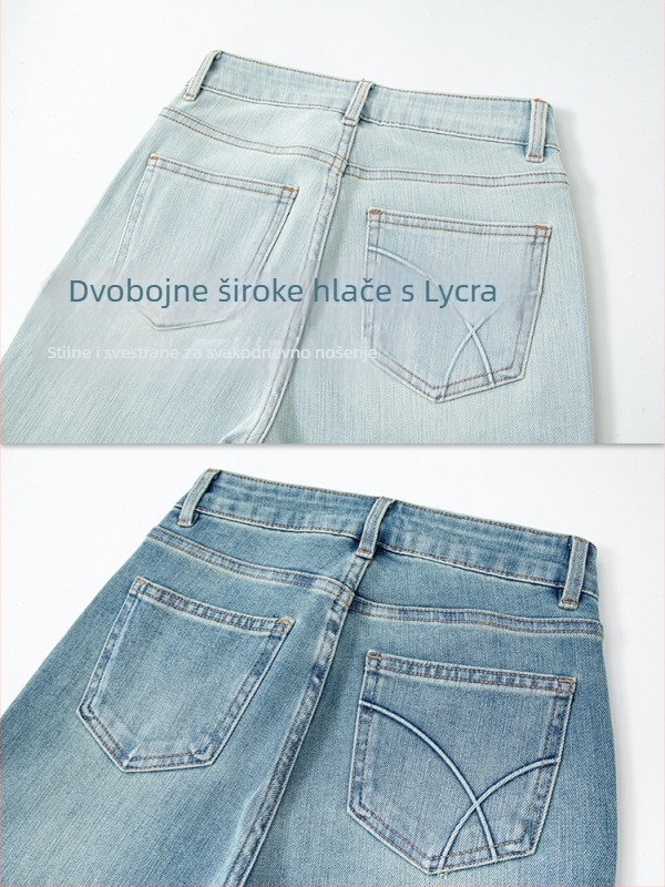 Traperice s četverostrukom elastičnošću, visok pojas, denim s pamukom i elastanom, uski kroj