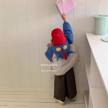 Dječja kapuljačasta jakna s perjem, korejskog stila, za dječake, srednje duljine, s punjenjem od bijelog patkanog perja