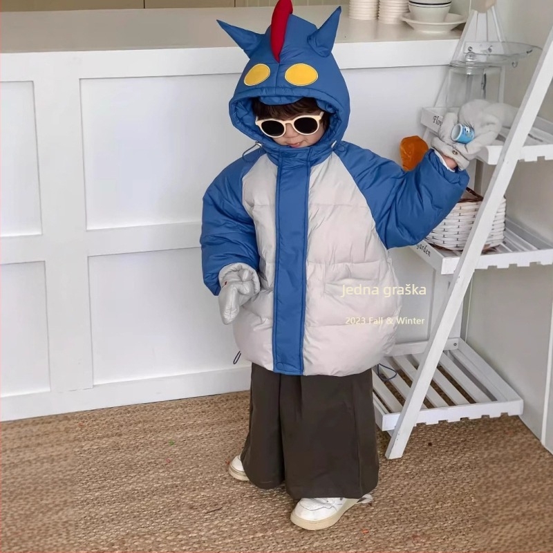 Dječja kapuljačasta jakna s perjem, korejskog stila, za dječake, srednje duljine, s punjenjem od bijelog patkanog perja