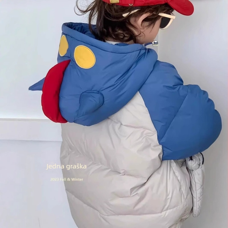 Dječja kapuljačasta jakna s perjem, korejskog stila, za dječake, srednje duljine, s punjenjem od bijelog patkanog perja