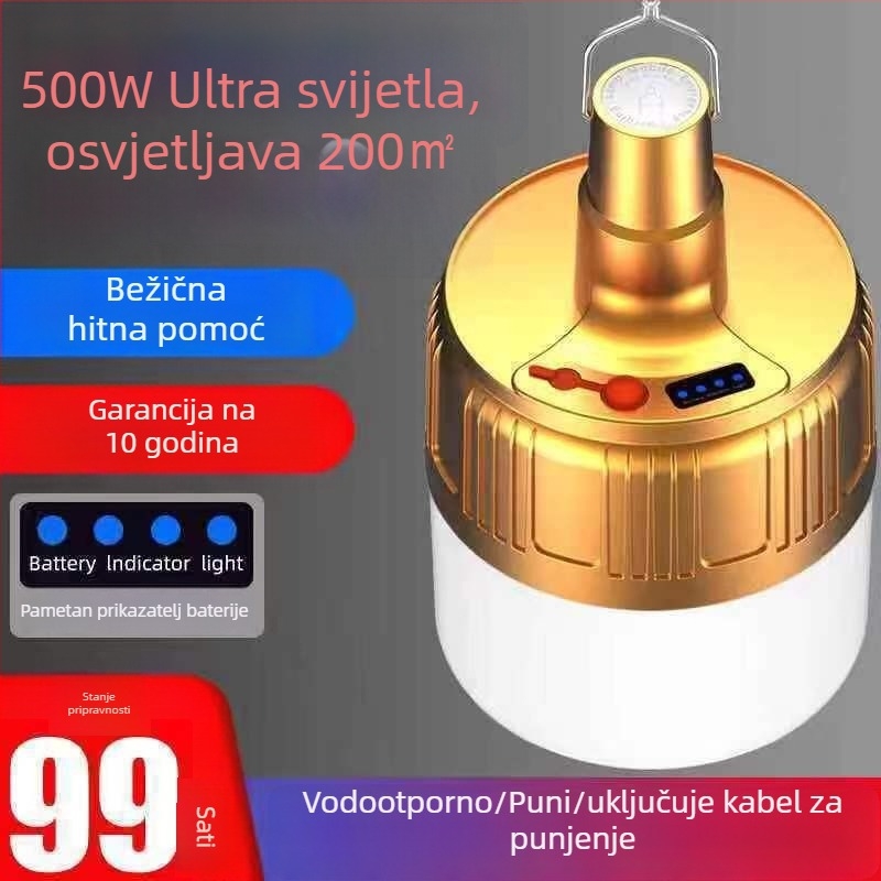 Kampersko svjetlo s žaruljom, punjivo, vodootporno, bežično, nužno vanjsko osvjetljenje