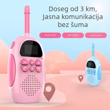 Dječji ručni mini walkie-talkie s dometom do 3 km, 22 kanala, litijska baterija 600 mAh, zaslon, anti-smetnje
