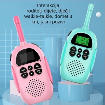 Dječji ručni mini walkie-talkie s dometom do 3 km, 22 kanala, litijska baterija 600 mAh, zaslon, anti-smetnje
