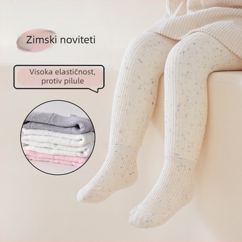 Dječje leggice za djevojčice s koralnim flisom, 73% pamuk, visoki struk, jesen-zima, za uzrast 1–3 godina (Model 858)
