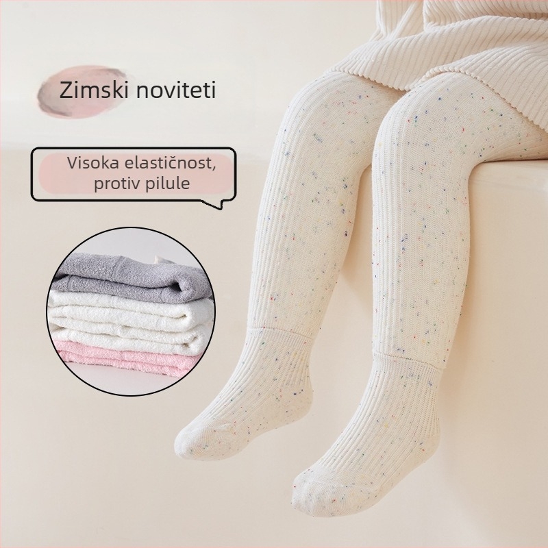 Dječje leggice za djevojčice s koralnim flisom, 73% pamuk, visoki struk, jesen-zima, za uzrast 1–3 godina (Model 858)
