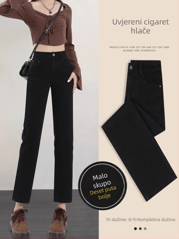 Traperice u stilu džinsa, ravne crop hlače s visokim strukom, lagana rastezljivost, 70-80% viskoze i <30% spandex