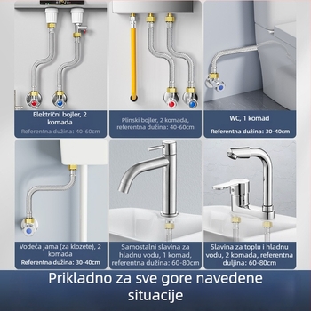 Nehrđajući čelični opleteni crijevo s bakrenim krajevima za dovod tople i hladne vode u toaletni vodeni grijač, 4-portno spoj, nazivni tlak 4,0 MPa