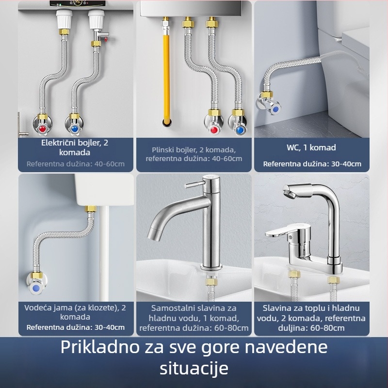 Nehrđajući čelični opleteni crijevo s bakrenim krajevima za dovod tople i hladne vode u toaletni vodeni grijač, 4-portno spoj, nazivni tlak 4,0 MPa