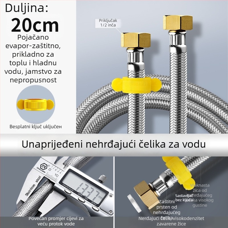 Nehrđajući čelični opleteni crijevo s bakrenim krajevima za dovod tople i hladne vode u toaletni vodeni grijač, 4-portno spoj, nazivni tlak 4,0 MPa