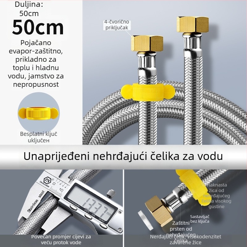 Nehrđajući čelični opleteni crijevo s bakrenim krajevima za dovod tople i hladne vode u toaletni vodeni grijač, 4-portno spoj, nazivni tlak 4,0 MPa